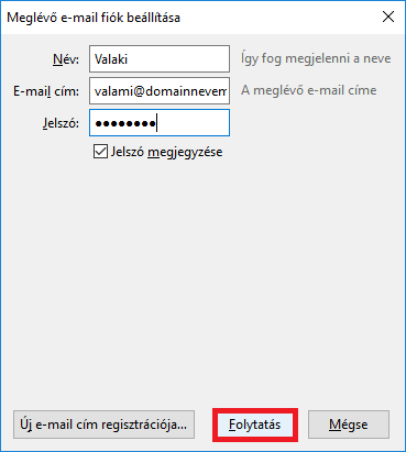 Fiók adatok megadása