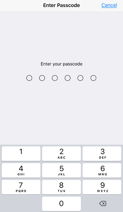 Megjelenik az Enter Passcode képernyő